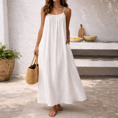 Isla Women's Maxi Dress | Linen, Adjustable Straps, Pockets 2