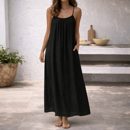 Isla Women's Maxi Dress | Linen, Adjustable Straps, Pockets 4