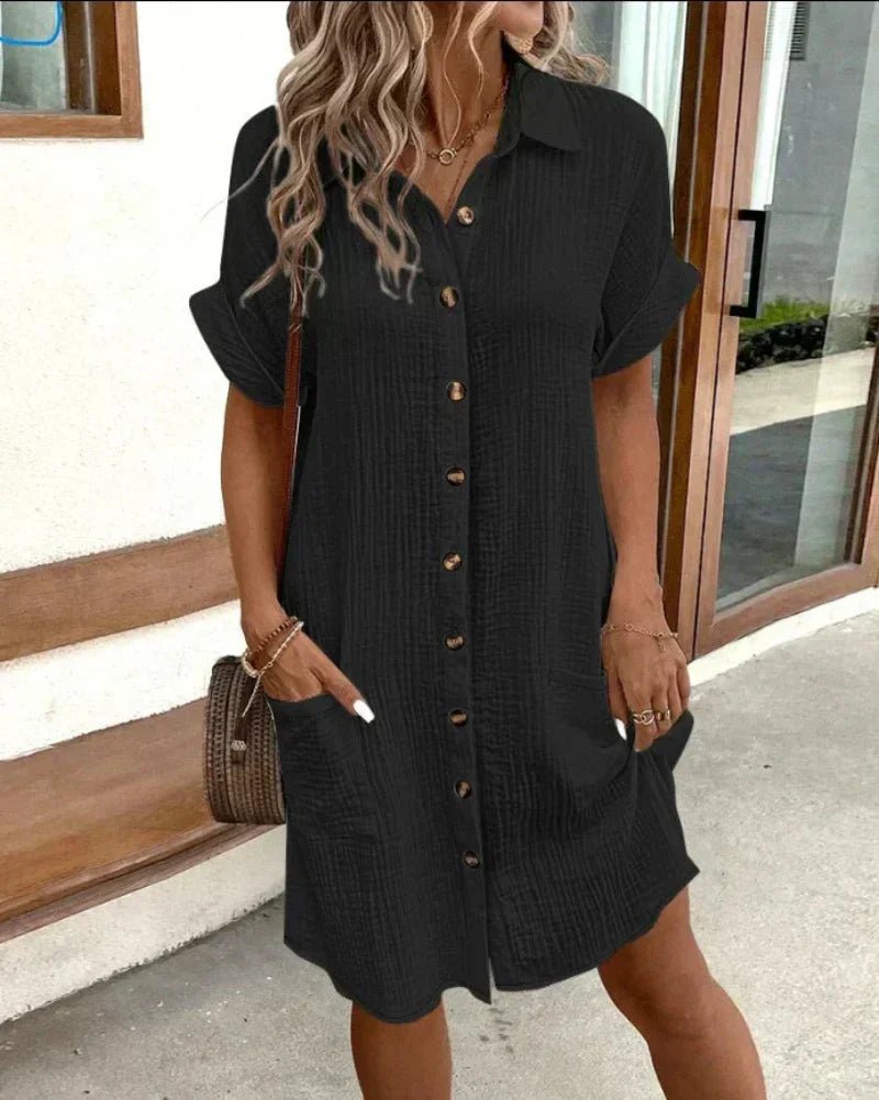 Isla Women's Shirt Dress | Cotton-Linen Blend, Relaxed Fit with Pockets 1
