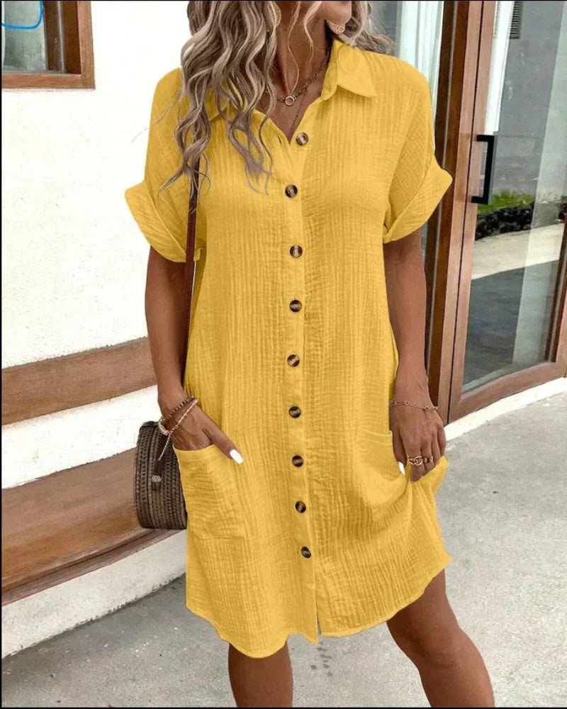 Isla Women's Shirt Dress | Cotton-Linen Blend, Relaxed Fit with Pockets 2