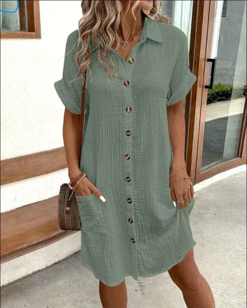 Isla Women's Shirt Dress | Cotton-Linen Blend, Relaxed Fit with Pockets 3