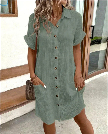 Isla Women's Shirt Dress | Cotton-Linen Blend, Relaxed Fit with Pockets 3