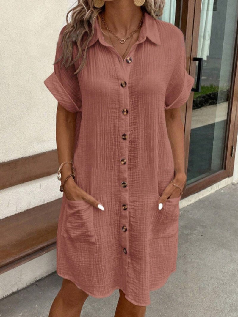 Isla Women's Shirt Dress | Cotton-Linen Blend, Relaxed Fit with Pockets 5