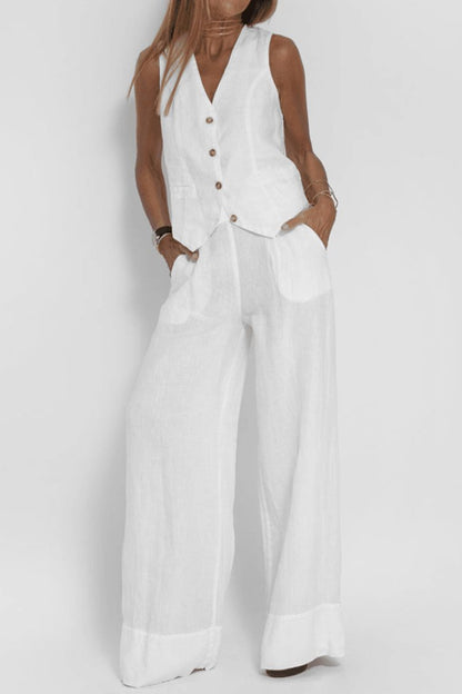 Ivy Women's Two Piece Set | Sleeveless Waistcoat & Wide-Leg Trousers, Beige Matching Co-Ord Set 2