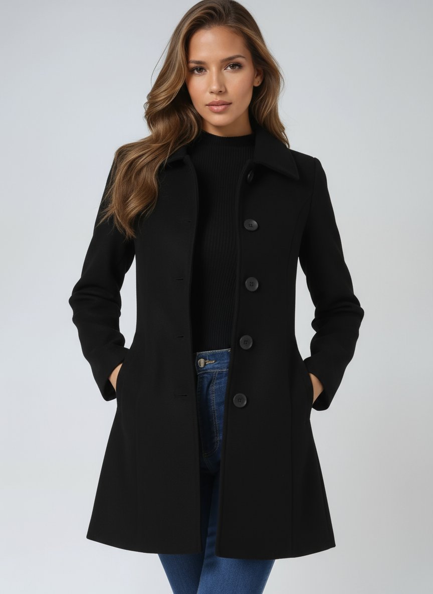 Luna Women's Winter Coat | Midi Length, Single-Breasted Structured Design 1