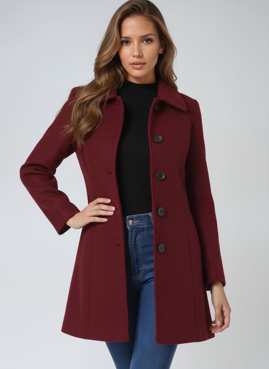 Luna Women's Winter Coat | Midi Length, Single-Breasted Structured Design 4