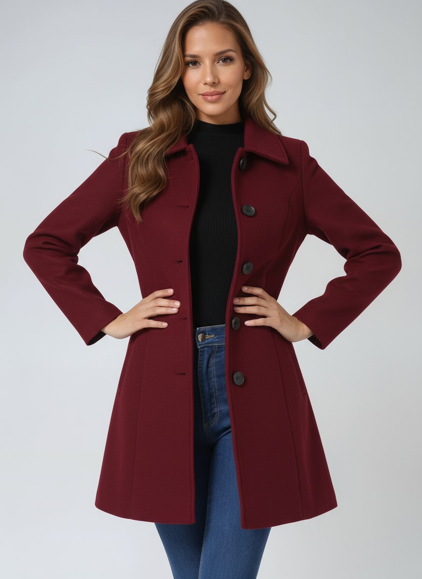 Luna Women's Winter Coat | Midi Length, Single-Breasted Structured Design 5