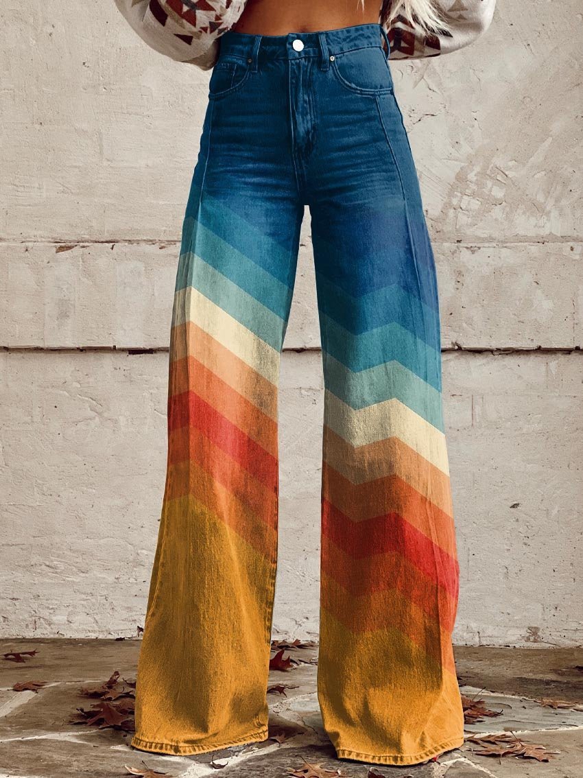 Mira Women's Wide Leg Trousers | High-Rise Chevron Gradient Print 0