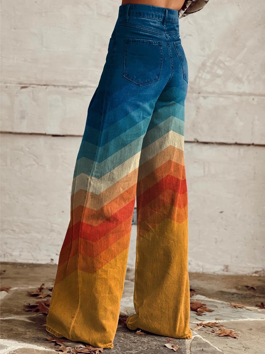 Mira Women's Wide Leg Trousers | High-Rise Chevron Gradient Print 1