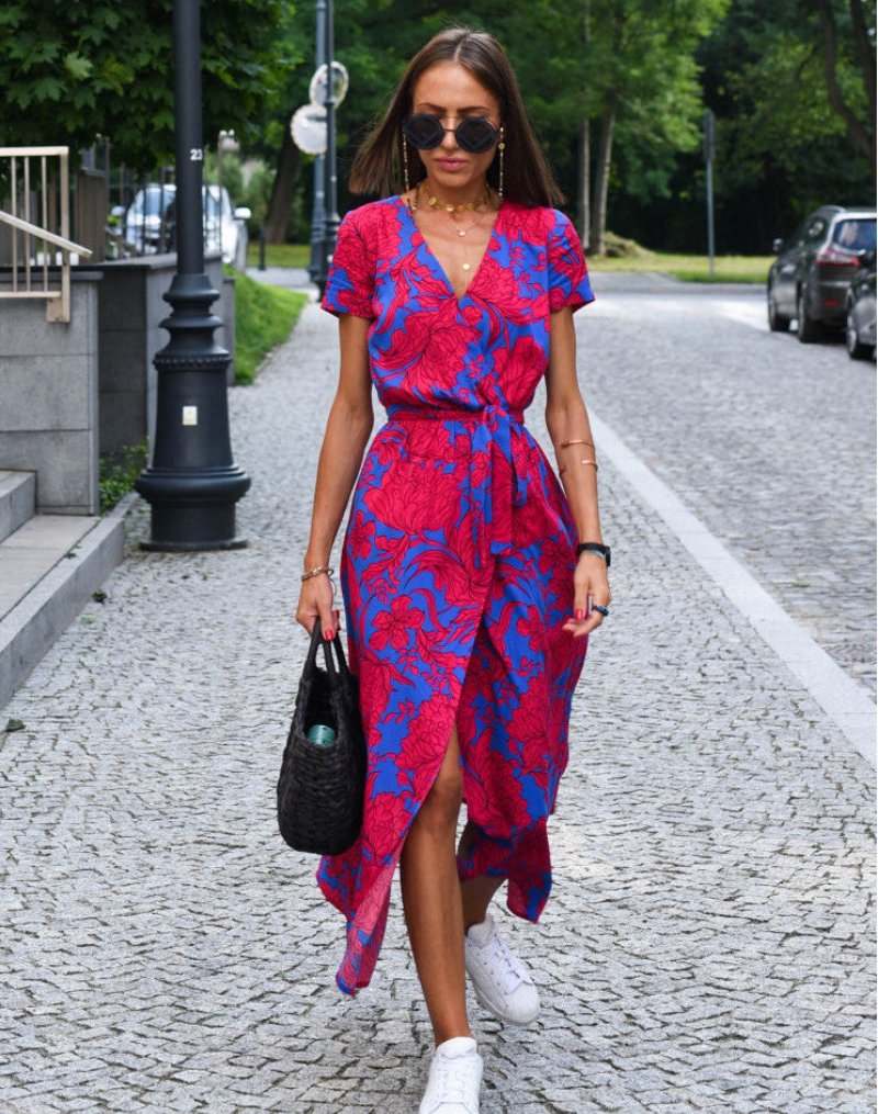 Phoebe Women's Midi Dress | Floral Cotton Wrap V-Neck Tie-Waist 4