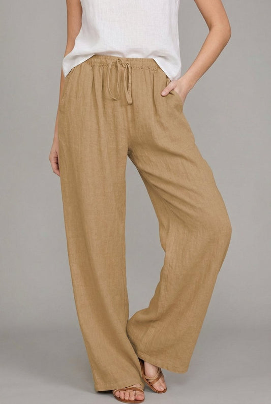Rosie Women's Wide Leg Pants | Lightweight Linen-Style, Elastic Waist Drawstring 0