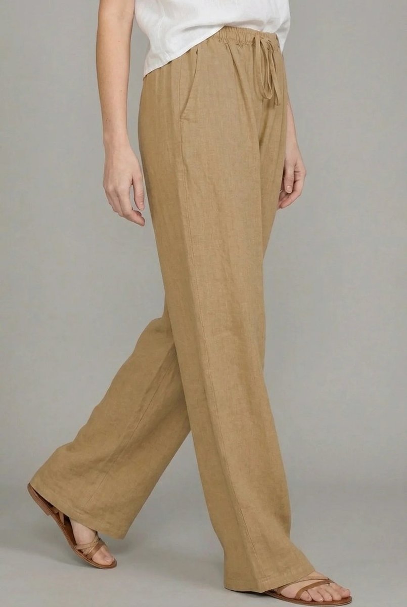 Rosie Women's Wide Leg Pants | Lightweight Linen-Style, Elastic Waist Drawstring 1