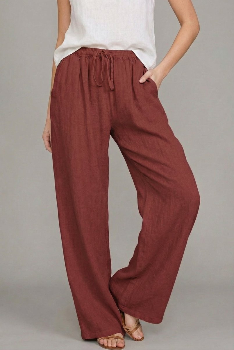 Rosie Women's Wide Leg Pants | Lightweight Linen-Style, Elastic Waist Drawstring 3