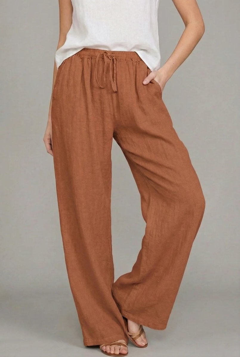 Rosie Women's Wide Leg Pants | Lightweight Linen-Style, Elastic Waist Drawstring 4