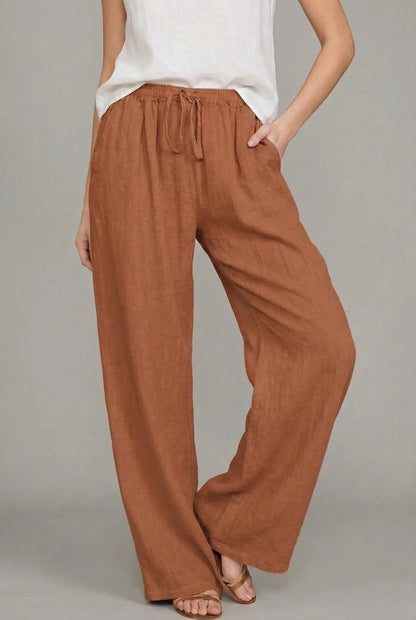 Rosie Women's Wide Leg Pants | Lightweight Linen-Style, Elastic Waist Drawstring 4