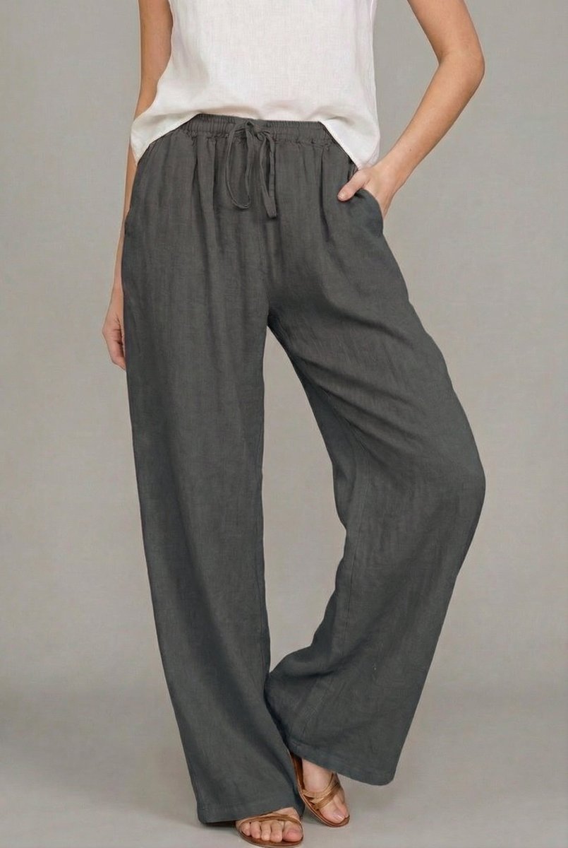 Rosie Women's Wide Leg Pants | Lightweight Linen-Style, Elastic Waist Drawstring 5