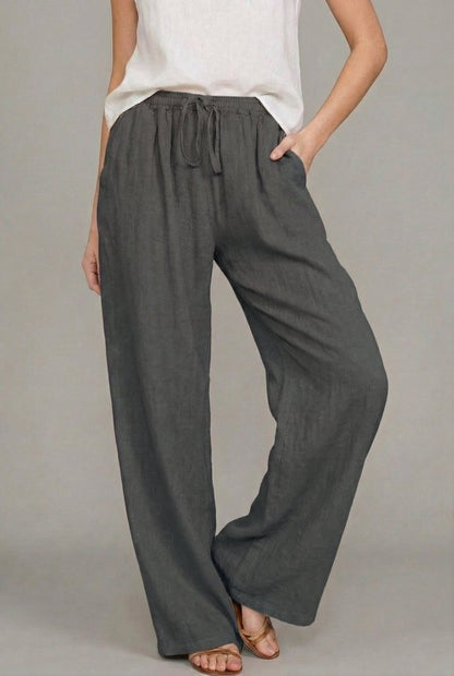 Rosie Women's Wide Leg Pants | Lightweight Linen-Style, Elastic Waist Drawstring 5