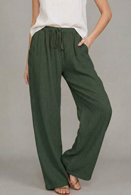 Rosie Women's Wide Leg Pants | Lightweight Linen-Style, Elastic Waist Drawstring 6