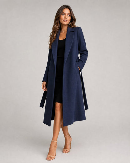 Sable Women's Long-Line Trench Coat | Wool-Blend Belted Overcoat 1