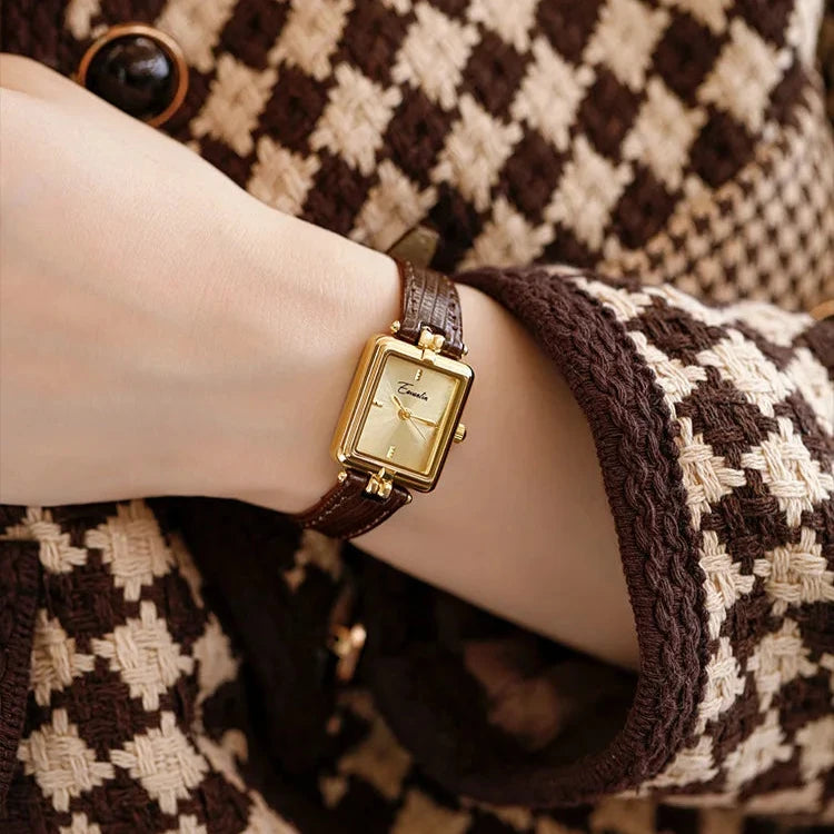 Sienna Women's Watch | Gold Dial, Leather Strap 1