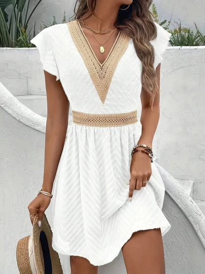 Sophie Women's Mini Dress | V-Neck Lace-Trim Cap-Sleeve Flared 2