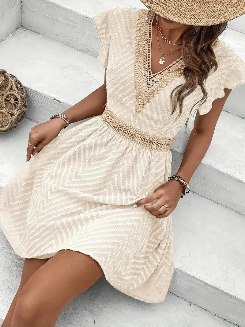Sophie Women's Mini Dress | V-Neck Lace-Trim Cap-Sleeve Flared 4