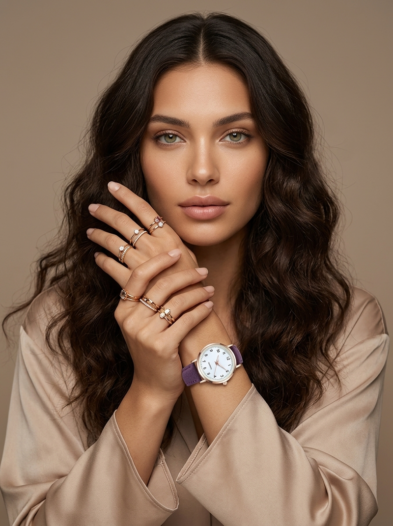 Valeria Women's Watch | Rose Gold Minimalist Design, Leather Strap 1
