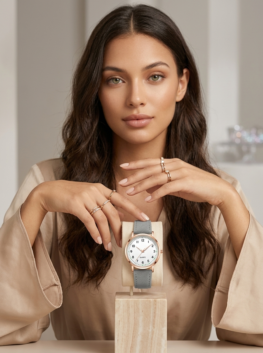 Valeria Women's Watch | Rose Gold Minimalist Design, Leather Strap 2