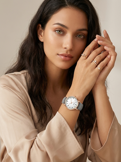 Valeria Women's Watch | Rose Gold Minimalist Design, Leather Strap 4