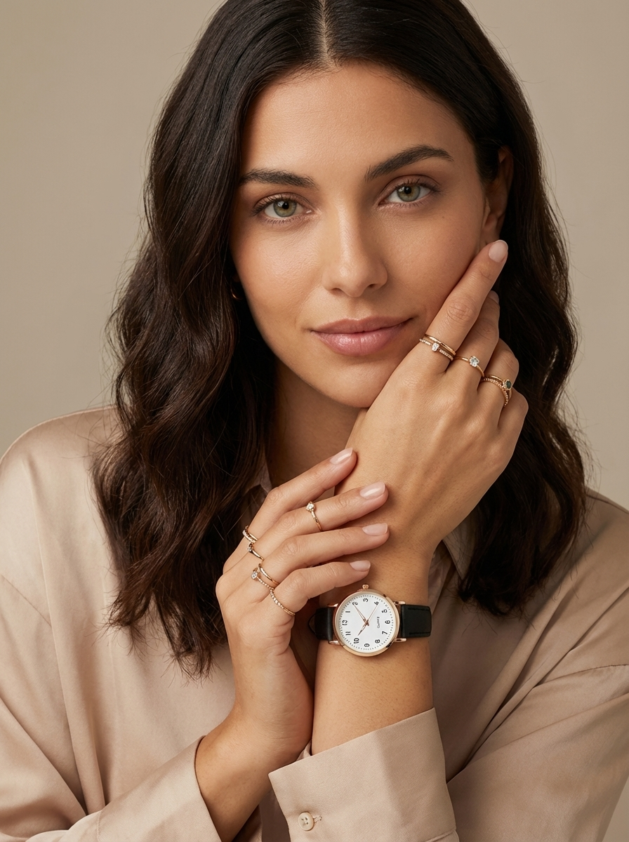 Valeria Women's Watch | Rose Gold Minimalist Design, Leather Strap 6