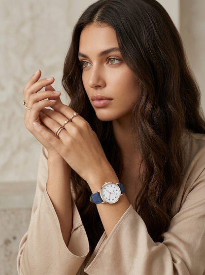 Valeria Women's Watch | Rose Gold Minimalist Design, Leather Strap 7