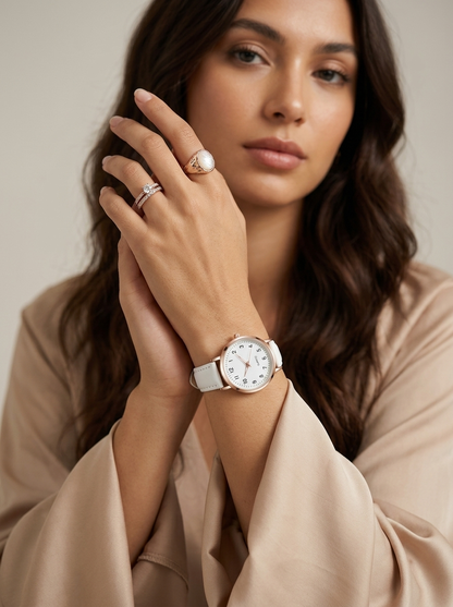 Valeria Women's Watch | Rose Gold Minimalist Design, Leather Strap 8
