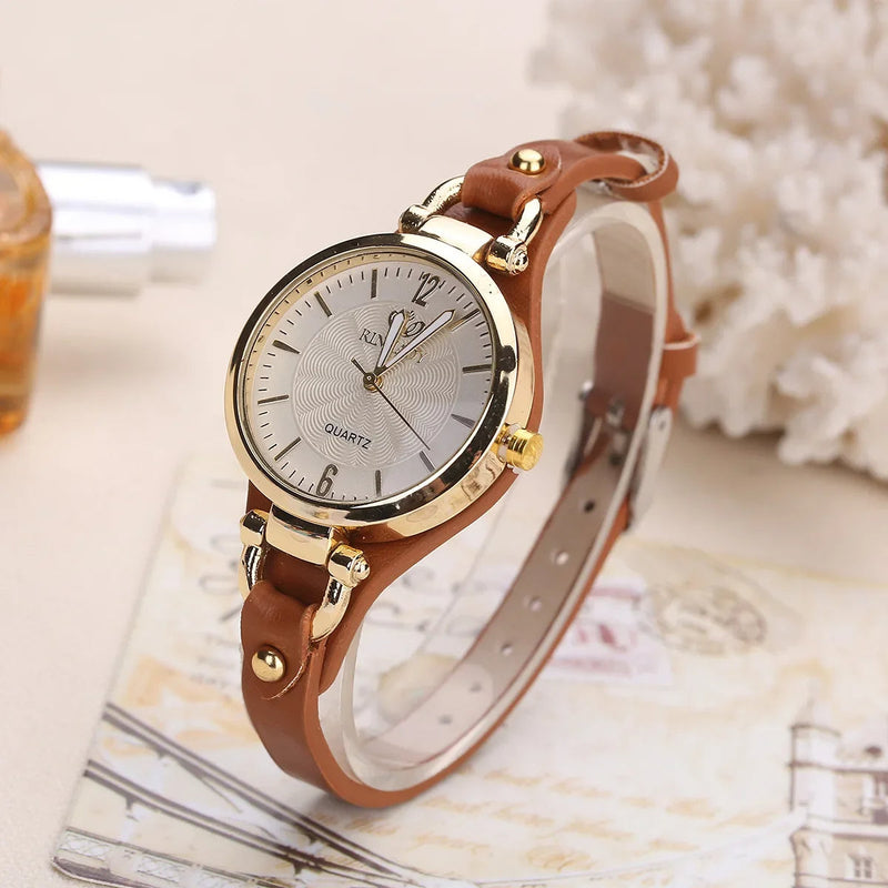 Vera Women's Watch | Vintage Gold Bezel, Vegan Leather Strap 0