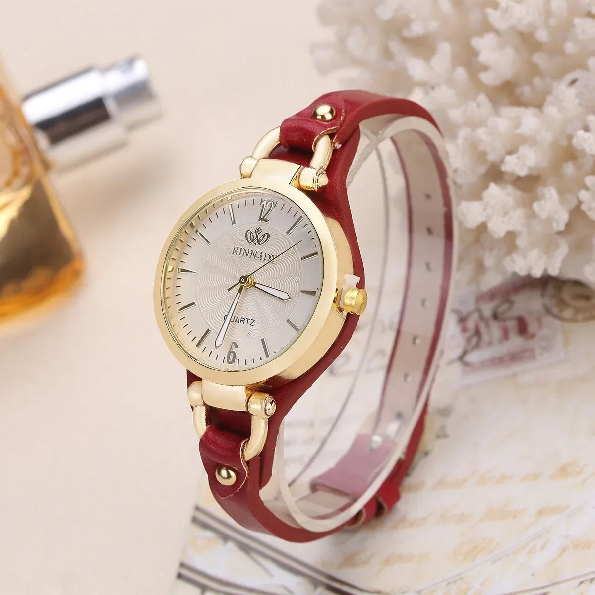 Vera Women's Watch | Vintage Gold Bezel, Vegan Leather Strap 2