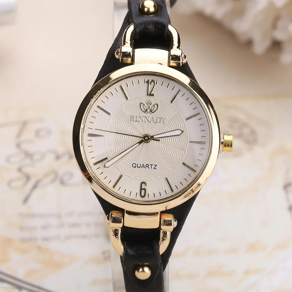 Vera Women's Watch | Vintage Gold Bezel, Vegan Leather Strap 7