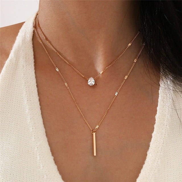 Vina Women's Necklace | Gold Pendant, Elegant Water Drop Design 0